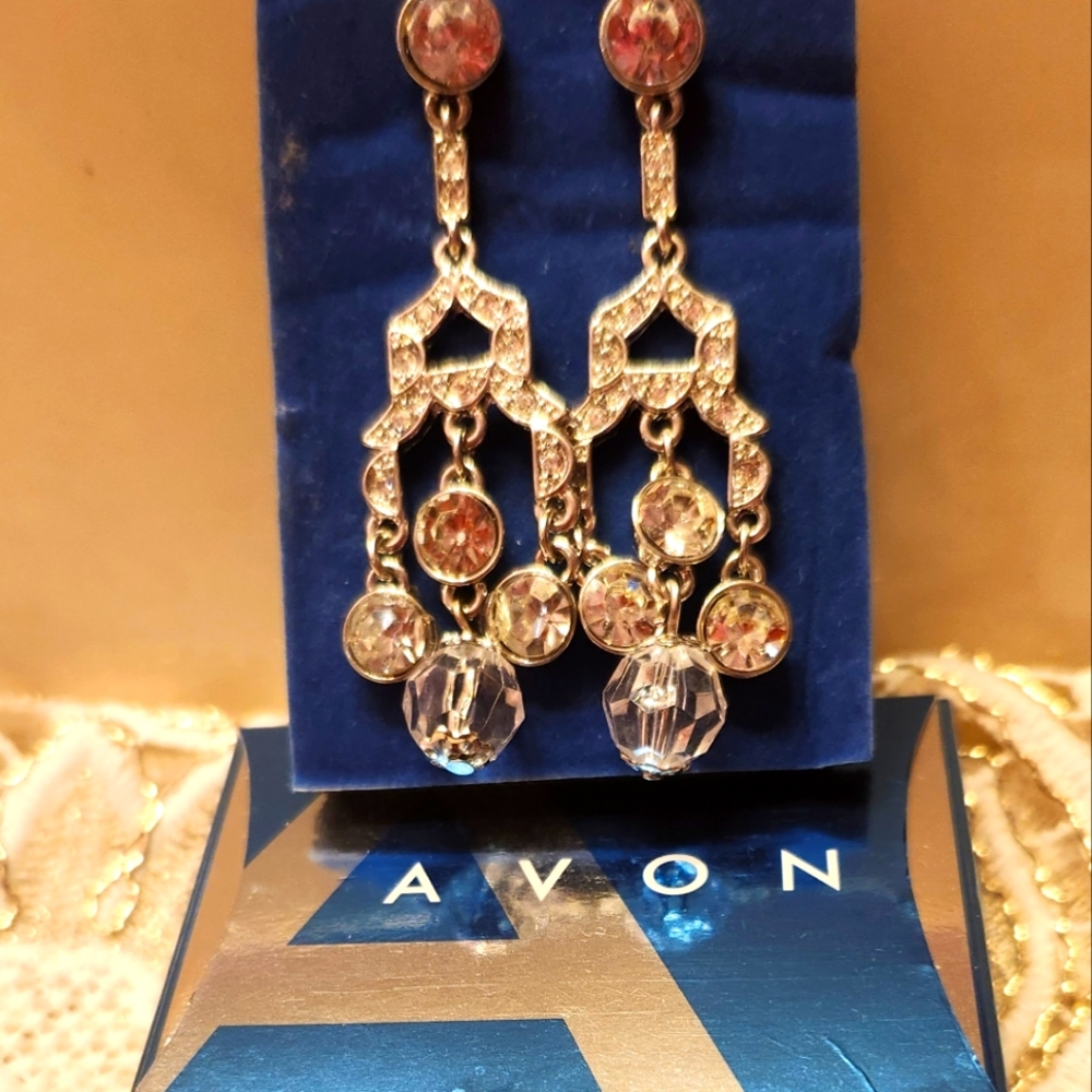 2 Pairs For $25.00 Avon Silver and Crystal Drop Earrings